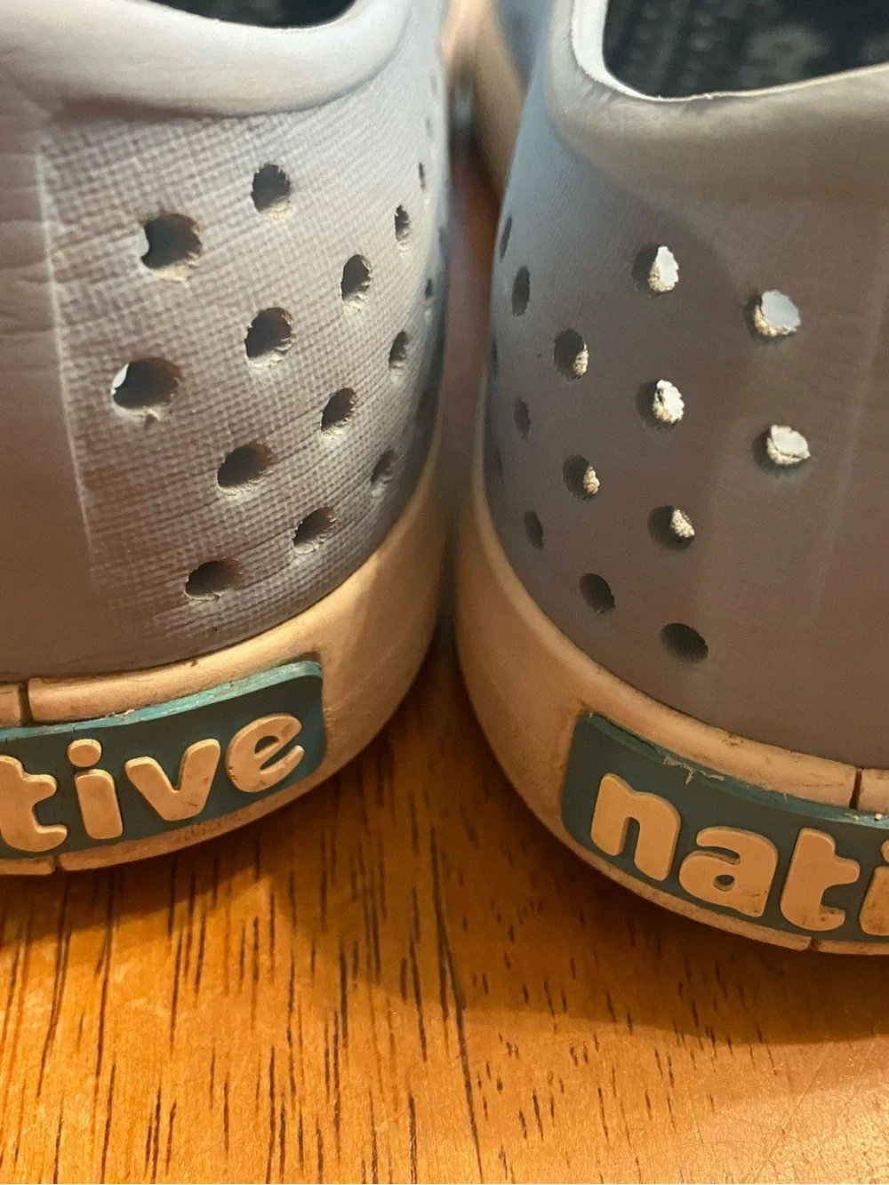 Native Slip-On Shoes in Light Blue with White Toe Caps